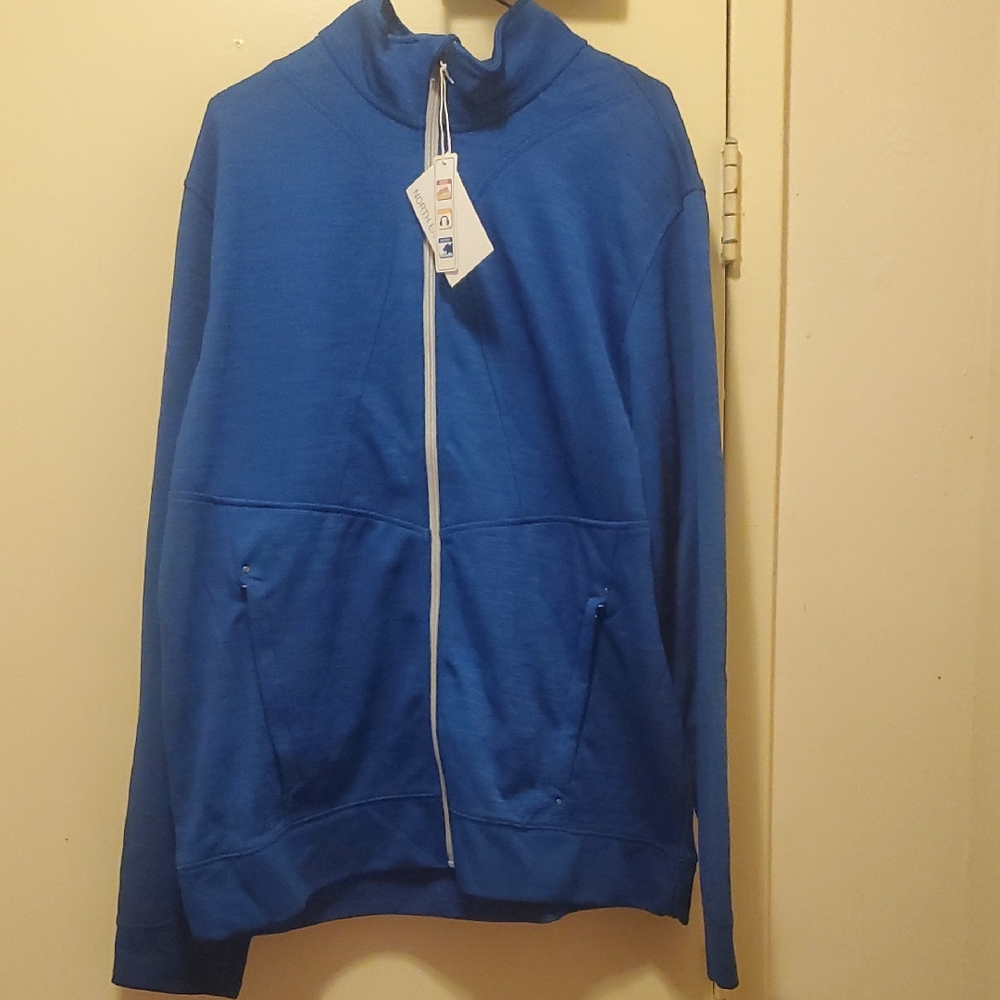 Blue Zip Up Sweater with High Collar